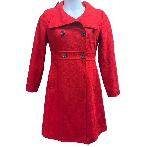Old Navy Women’s Red Wool Blend Double Breasted Coat Jacket Size M - Picture 1 of 10